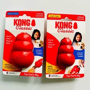 KONG Classic Red Rubber Treat Dispenser Dog Chew Toy Bundle